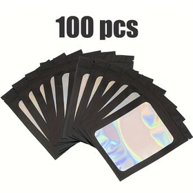 Resim 100 Adet, Lazer Renkli Çerçeve Siyah Yin Yang Kemik Çantası, Kauçuk Bant Saç Halkası Saç Tokası Takı Mühür Cep, Küpe Takı Için Anti-oksidasyon Çantası, Holografik Senfoni Pencere Yoğun Çanta 