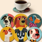 Resim 6 adet Köpek Temalı Yuvarlak Ahşap Tabak - Renkli Çizimler, Kahve ve Çay İçin Isıya Dayanıklı, Ev, Bar veya Ofis Dekoru İçin Mükemmel, İdeal Mezuniyet Hediyesi, Ofis Masası Aksesuarları | Oyuncak Köpek Tasarımı | Dayanıklı Ahşap Malzeme, Köpek Dekoru 