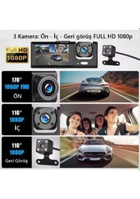 Resim S-1 1080p Araç İçi Kamera 3 Kameralı Ön Görüş - Geri Görüş - İç Görüş Gece Görüşlü 