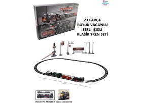 Resim Brother Toys 23 Parça Pilli Sesli ve Işıklı Klasik Tren 105 cm 3 Farklı Ray Seçeneği Oyuncak Lokomotif Seti 
