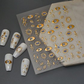 Resim 1 adet Şeytan Gözü 3D Kabartmalı Tırnak Çıkartmaları - Yeniden Kullanılabilir Kendinden Yapışkanlı Fantezi Etiketler Altın Folyo Güneş ve Yıldız Tasarımlarla Tırnaklar, Telefon, Dizüstü Bilgisayar için - Sevimli Karikatür Tarzı Plastik Çıkartmalar, Tırnak Sanatı Aksesuarları | Göz Motifi Çıkartmaları | Kendinden Yapışkanlı Tasarım, Tırnak Sanatı Çıkartmaları 
