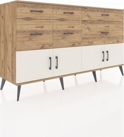 Resim Kronos Konsol Tek Raflı 6 Çekmeceli 4 Kapaklı 176x59x99 Çam-aytaş Çam-aytaşı/çam 