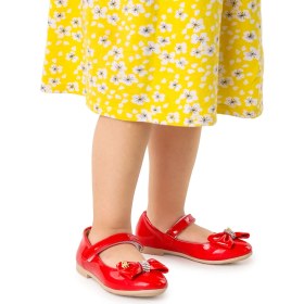Resim Kiko Kids Withbow Rugan Cırtlı Fiyonklu Kız Çocuk Babet Ayakkabı 