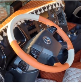 Resim Dikişli Direksiyon Kılıfı Krem Deri Taba Deri Siyah Dikişli Mercedes Yeni Tır Kamyon İçin Siyah 