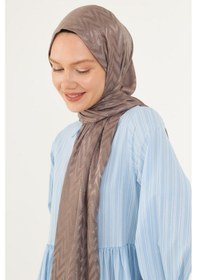 Resim Mirsoy Scarf Zikzak Desen Parlak Jakar Şal - Vizon Açık Vizon 