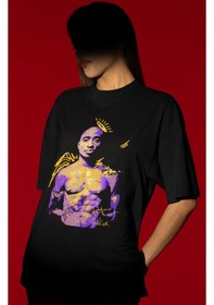Resim Tasarım Tupac Rapper Şarkıcı 2pac Baskılı Unisex Oversize Tişört Siyah 