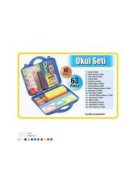 Resim Kapsamlı Okul Seti 16 Çeşit 63 Parça Çantalı Kırtasiye Seti 