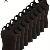 Resim Erkek Spor Tank Üst Seti 9 Adet - Soluklu, Hızlı Kuruma, Rahat Fitness Yeleği - Düz Renk, Polyester, Örgü Kumaş, Yuvarlak Yaka, Normal Uygunluk 