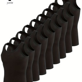 Resim Erkek Spor Tank Üst Seti 9 Adet - Soluklu, Hızlı Kuruma, Rahat Fitness Yeleği - Düz Renk, Polyester, Örgü Kumaş, Yuvarlak Yaka, Normal Uygunluk 