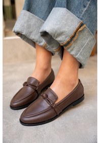 Resim Onapy Acı Kahve Deri Düz Taban Düğüm Detaylı Ayakkabı Acı Kahverengi 