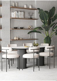 Resim Avvio Mina Teddy Sandalye 6'lı Ptt Ayak 80x160 Oval Yemek Masası Mutfak Masası Masa Sandalye Takımı Beyaz 