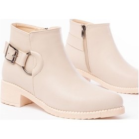 Resim 270-3030 Bej Toka Aksesuarlı Fermuarlı Günlük Kadın Bot Bej 