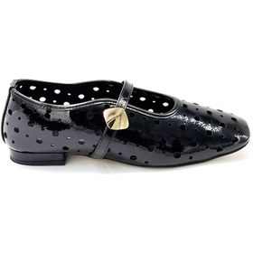 Resim Kindep Tune Delik Desenli Atkılı Kadın Küt Burun Babet Babet Siyah Siyah 