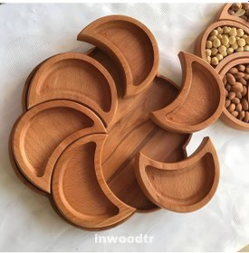 Resim Ahşap Çerezlik 6'lı Yarım Ay Çerezlik Sunumluk Ahşap 