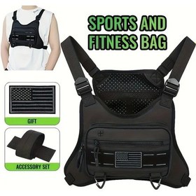 Resim Meridiangoods Siyah 1 Adet Hırsızlık Önleyici Tactical Koşu Göğüs Çantası Çok Bölmeli Nylon Siyah 