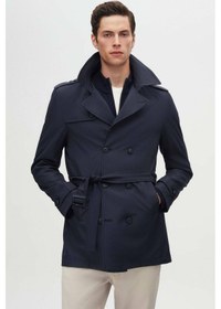 Resim D's Damat Ds Damat Regular Fit Lacivert Apoletli Beli Kemerli Pardösü/Trenckot 1HF08ORT00013 Lacivert 