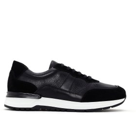 Resim Erkek Siyah Bağcıklı Deri Casual Sneaker 