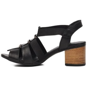 Resim Venüs 1857227y Siyah Hakiki Deri Kadın Topuklu Sandalet 001 