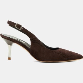 Resim Desa Kadın Koyu Kahve Kroko Desenli Sivri Burunlu Süet Stiletto 