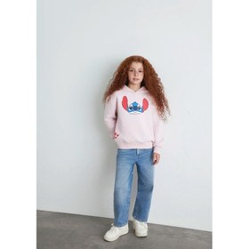 Resim Mavi Stitch Baskılı Kapüşonlu Kız Çocuk Sweatshirt (M7S10165-71007) 