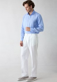 Resim Beyaz Straight Wide Leg Yan Cepli %100 Keten Pantolon - Straight Wide Leg / Beyaz / 33 
