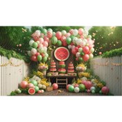 Resim Venspor Karpuza Adanmış Renkli Balonlar ve Karpuz Desenli Dekor Arkaplan, 200x150cm, Fon, Duvar Örtüsü 