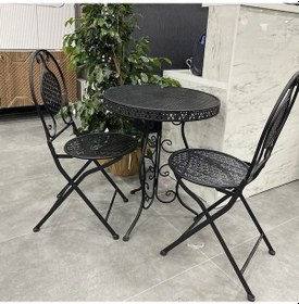 Resim Ferforje Masa Sandalye Balkon Takımı Siyah 1 Masa 2 Sandalye 60cm 