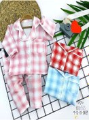 Resim 9-12-18-24 Ay Düğme Kapamalı Ekose Desenli 2li Kız Erkek Bebek Pijama Takımı Pembe Pembe 