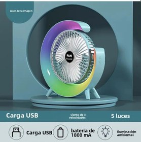 Resim Ortam Işığı Usb Şarjlı Çok Renkli Led Masa Vantilatörü Vol Mavi, 
