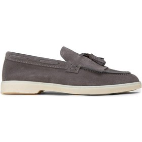 Resim Deery Erkek Hakiki Süet Gri Püsküllü Loafer - 02030mgrıc02 