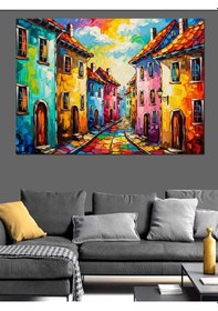 Resim Ahşap Tablo Renkli İtalyan Evleri Sokak Manzarası 