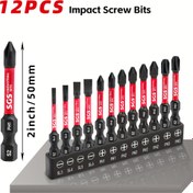 Resim 12 Adet 50mm/2in Yarıklı ve Phillips Tornavida Uçları - Yüksek Sertlikte S2 Çelik, Su Geçirmez, Paslanmaz, Dayanıklı Endüstriyel Kalite | Ev, Fabrika, Tamir İşleri ve El İşi İçin Uygun 