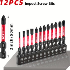 Resim 12 Adet 50mm/2in Yarıklı ve Phillips Tornavida Uçları - Yüksek Sertlikte S2 Çelik, Su Geçirmez, Paslanmaz, Dayanıklı Endüstriyel Kalite | Ev, Fabrika, Tamir İşleri ve El İşi İçin Uygun 