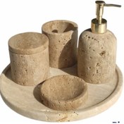 Resim MIARIK DESIGN & DEKORASYON Dekoratif Traverten Mermer Banyo Seti Takımı 5 Li Aksesuar Detaylı Tasarım Set 