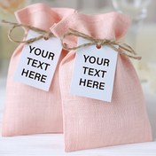Resim 10 Adet Parti Hediye Çantası, Kişiselleştirilebilir Kart Mesajları, Doğum Günü Partisi Hediyelik Torbaları, Pembe ve Beyaz Hediye Çantaları, Premium İpli Keseler, Çok Parçalı Set 