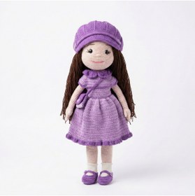 Resim Prime Sleeks El Örgüsü Amigurumi Şapkalı ve Çantalı Bebek 45 cm Mor Elbiseli Uyku Arkadaşı Oyuncak 