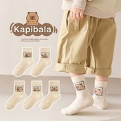 Resim Sevimli Kapibara Baskılı 5 Çift Çocuk Çorabı - Tüm Mevsimler İçin Rahat, Nefes Alabilen Polyester Karışımı, Okul, Oyun Zamanı ve Günlük Giyim İçin İdeal, Okul Çorapları | Oyun Zamanı Çorapları | Rahat Çoraplar 