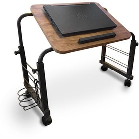 Resim Yükseklik Ve Genişlik Ayarlı Eğimli Tekerlekli Laptop Sehpası Atlantik Çam 