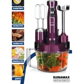 Resim Goldmaster Elenamax Mor 1000 Watt Hız Ayarlı %100 Bakır Motor 5 In 1 Mutfak Robotu Multi Blender Seti 