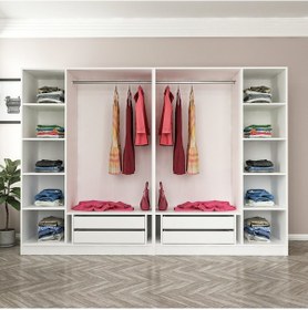 Resim Minar Kale 6 Bölmeli 4 Çekmeceli Giyinme Dolabı Beyaz 190cm 