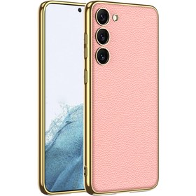 Resim Samsung Galaxy S23 Kılıf Fizyon Lazer Kaplama Silikon Deri Görünümlü Kamera Korumalı Pembe 