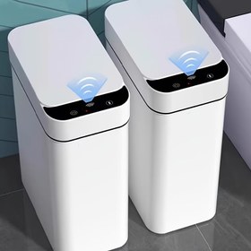 Resim Beyaz Mutfak Banyo Çöp Kutusu 11L Kapaklı, Dokunmatik Otomatik Hareket Sensörü 1 adet ve 2 adet Küçük Çöp Kutusu, Akıllı Elektrikli İnce Çöp Kutusu, Yatak Odası veya Ofis için Uygun, Akıllı Dokunmatik Hareket Sensörü Kapaklı Çöp Kutusu, Elektrikli, İnce Küçük Çöp Kutusu, Küçük Hareket Sensörü Akıllı Çöp Kutusu, Akıllı Ultra-İnce Çöp Kutusu, Otomatik Gizlilik Çöp Kutusu | Akıllı Evcil Hayvan Karşıtı Çöp Kutusu 