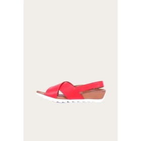 Resim Bueno Shoes Kırmızı Deri Kadın Düz Sandalet 