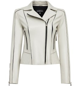 Resim Kiara Kadın Bej Slim-fit Biker Deri Ceket - Bej / M 