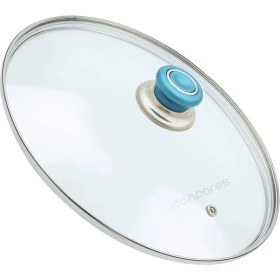 Resim İcanpares Tencere Sahan Tava Cam Kapağı Buhar Delikli Kapak 18 cm ve Turkuaz Tutma Tepesi 