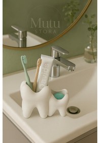 Resim Diş Fırçası Ve Diş Macunu Tutucu - Organizer Kutu Beyaz 