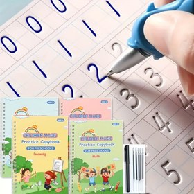 Resim 4 Kitap + 5 Yedek + 1 Kalemlik: Oluk Pratik Sihirli Etiketler, Kaligrafi Pratiği Kelime Etiketleri, Yazma Kitabı, Aydınlanma, Başlangıç Düzlemi Tekrarlayan Yazım, El Yazısı Kaybolması 