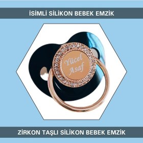 Resim Sahi Aksesuar İsimli Zirkon Taşlı Silikon Bebek Emzik Kahverengi 