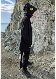Resim Dişsiz Ejderha Kostümü Yetişkin Siyah Ejderha Pijama Tulum Kostüm 