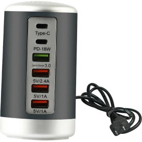 Resim Kule Masaüstü USB Hub Şarj Cihazı 6 Port Şarj Kimliği Siyah (Yurt Dışından) 